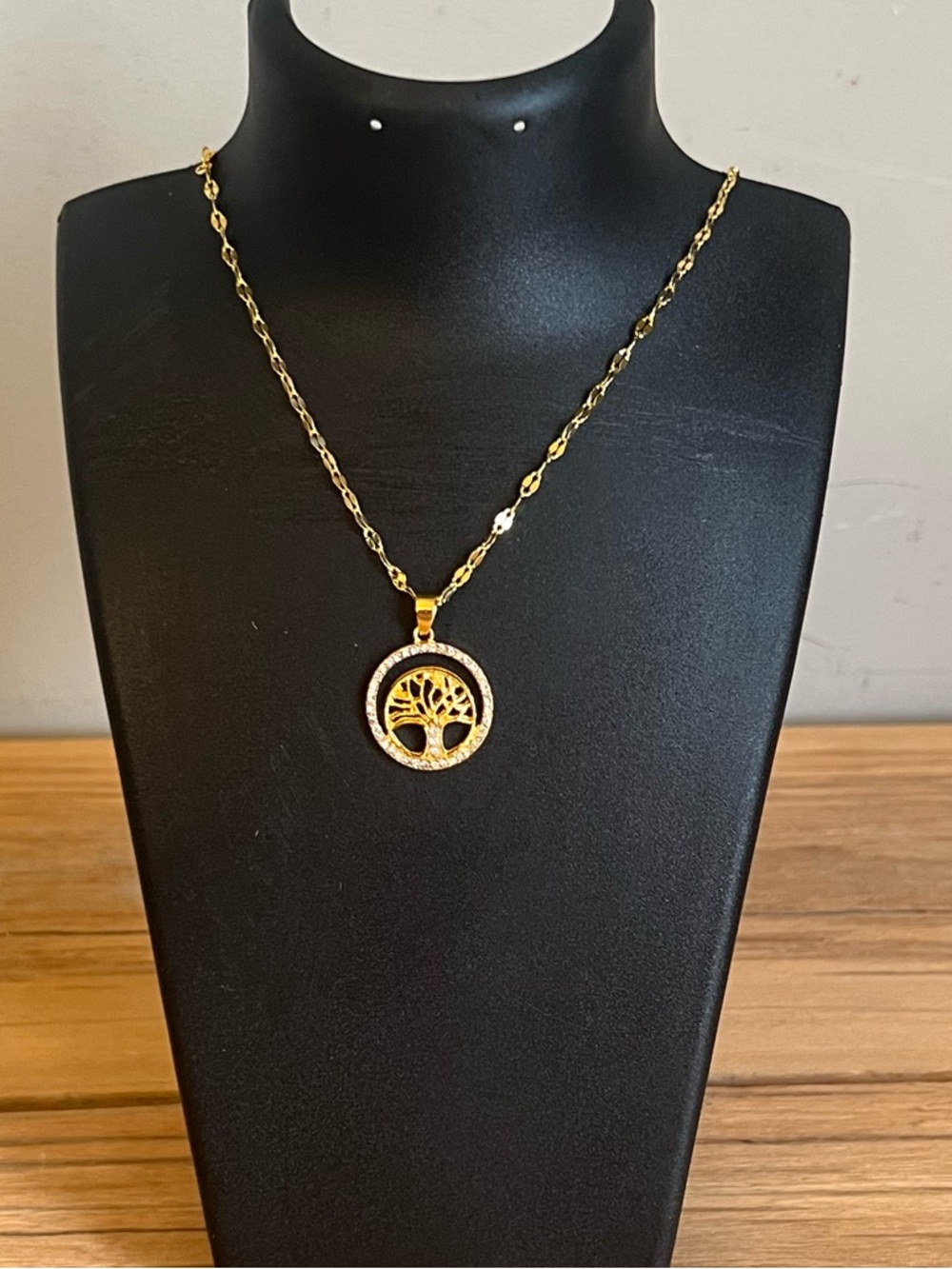 Gold Plated Tree of Life Round Charm Pendant Necklace